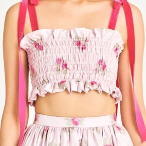 LOVESHACKFANCY Corbin Shirred Crop Top